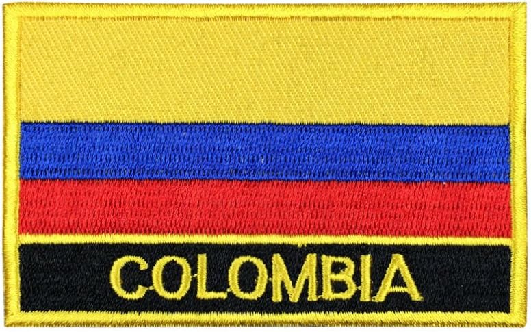 Colombia Sew-On Flag Patch / International Morale Travel Patches Collection Parche Colombiano de la Bandera (Colombian Iron-On w/ Words, 2" x 3")