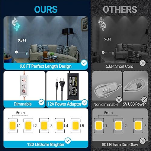 Miniatura 2 de Koi Fish - Letrero de neón hecho a mano, tatuaje tradicional japonés, luz LED de neón, dos ilusiones blancas y azules grabadas en 3D, lámpara de