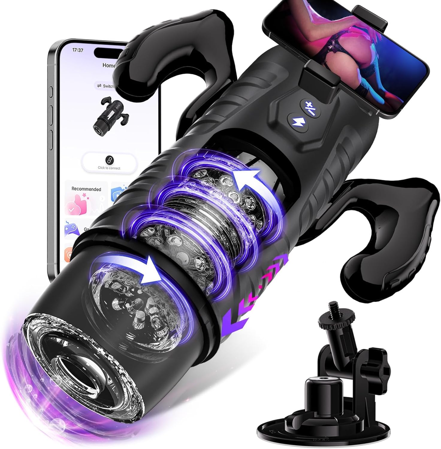 Male Masturbator Sex Toy for Men - EINSEO Adult Toys 7 Thrusting & Rotating Modes with Handle, Phone Holder, and Suction Base, Automatic Pocket Pussy APP Control Male Stroker Gags & Muzzles