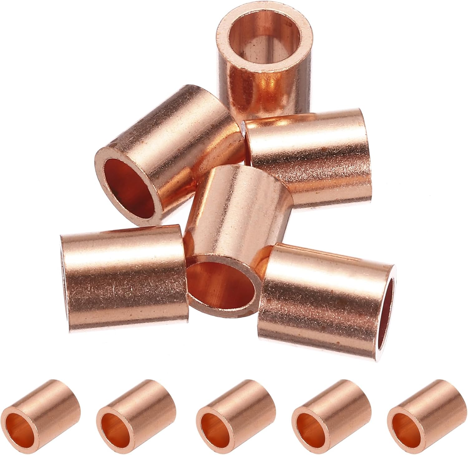 PATIKIL 3/8"/ 10mm Wire Rope Stop Sleeve, 6 Pack Copper Crimping Loop Sleeve End for Wire Rope Cable Ferrule, Gold Tone
