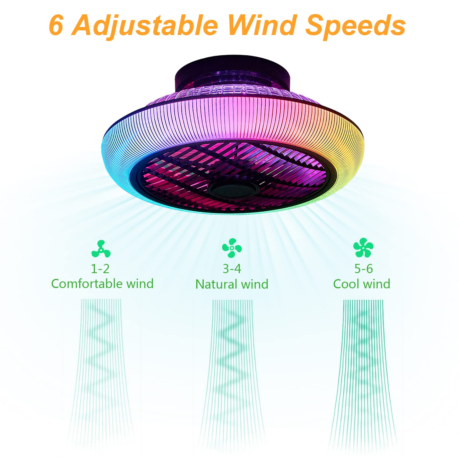 VOMI Smart Ceiling Fan LED Ceiling Lamp With Remote Control RGB Color - View #4