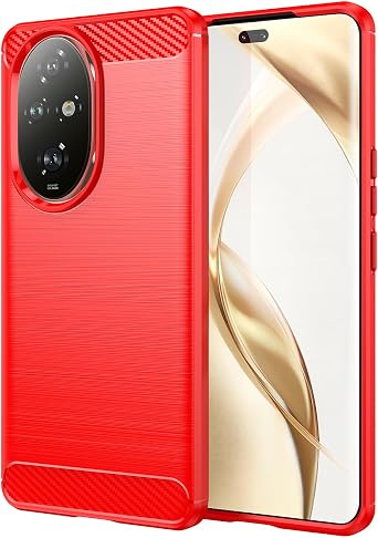 Case for Honor 200 Pro,Honor 200 Pro 5G Case,TPU Carbon Fiber Soft Silicone Bumpers Protective Cover Anti-Scratch Shockproof Heavy Duty Phone Case for Honor 200 Pro 5G (Lasi Red)
