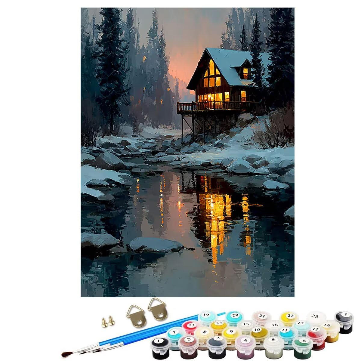 Natürliche Landschaft Kabine Malen Nach Zahlen Erwachsene, Paint by Numbers Adult Set, Heimwerk Malen Nach Zahlen Kinder Mit Rahmen, Pinsel und 36 Acrylfarbe Als für Deko Wohnzimmer 60 x 80 cm BJHDK47