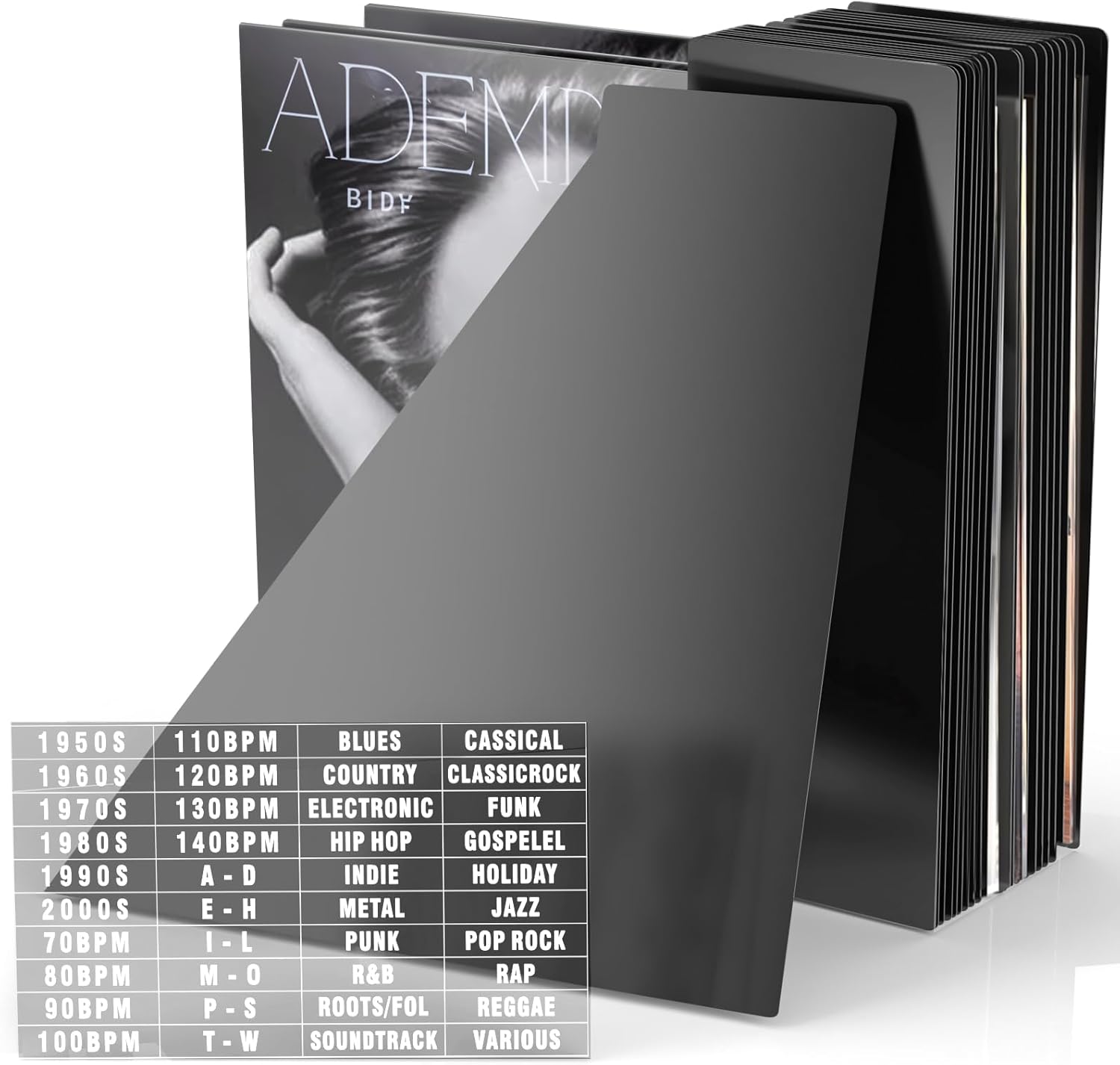 Facmogu 20PCS Vinyl Record Dividers, 12 Inches LP Album Dividers, Plastic 33 RPM Record Divider, 1 Inch Large Tab DIY LP Album Separators, Blank Separators Card for Records Album Storage - Black