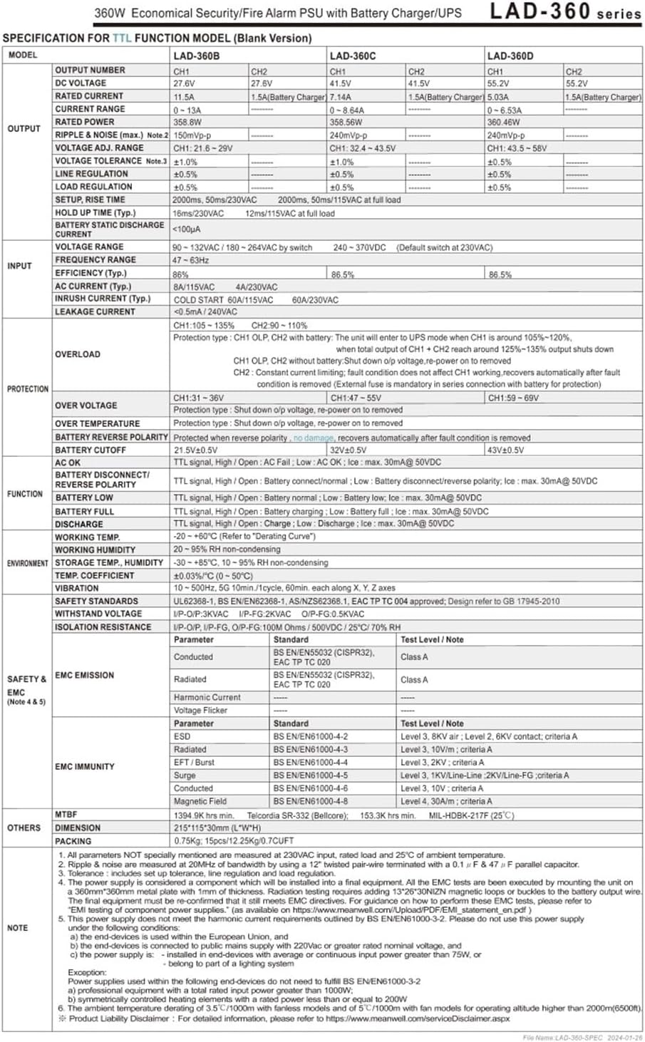 Power Supply LAD-360 LAD-360B LAD-360C LAD-360D 360W LAD-360 Series(LAD-360C)