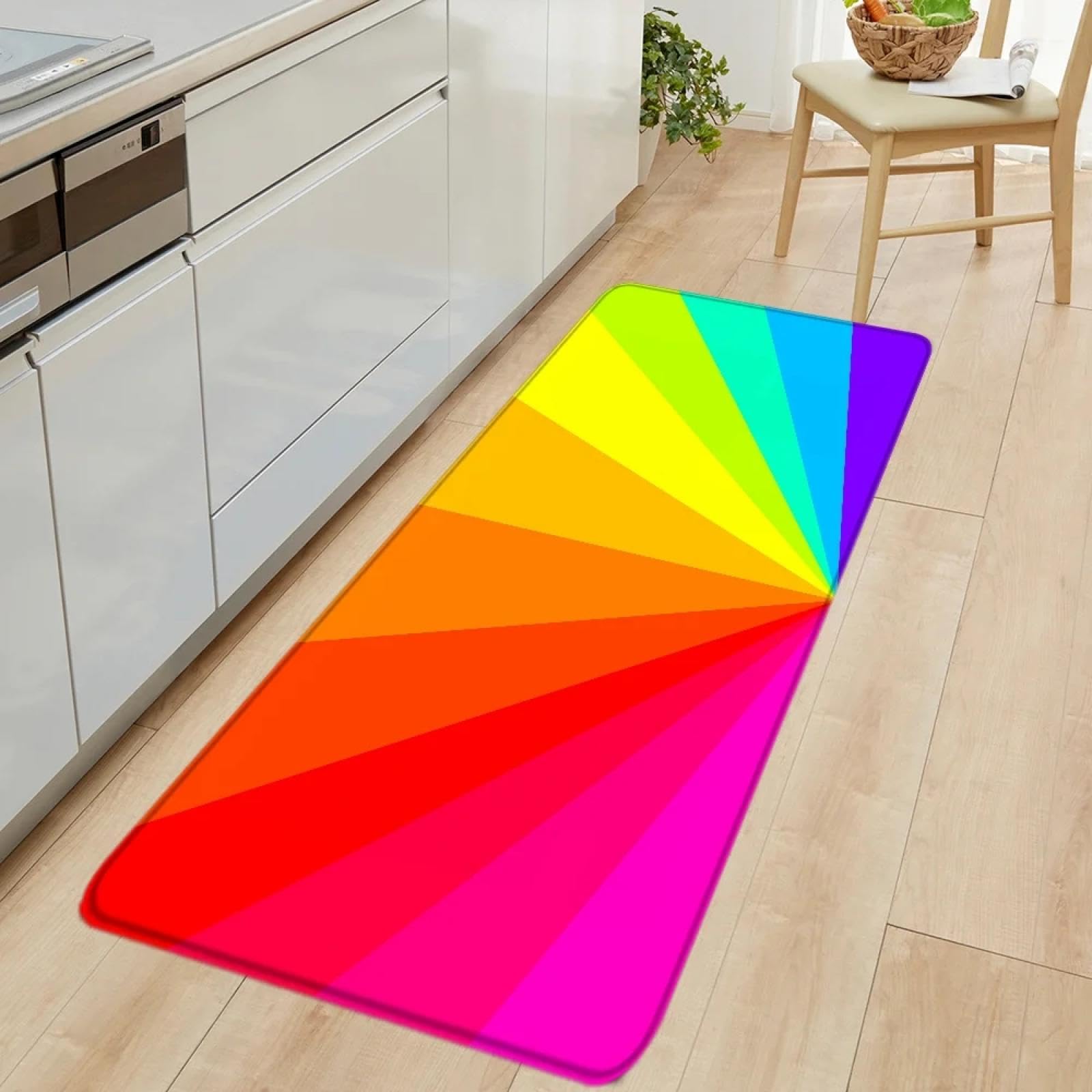 Tapis de cuisine antidérapant lavable motif arc-en-ciel grand format
