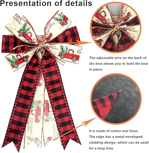 Miniatura 3 de Lazo grande de Navidad para corona, lazos de búfalo rojo y negro para decoración de valla de pared de puerta delantera, árbol camión, copo de nieve,
