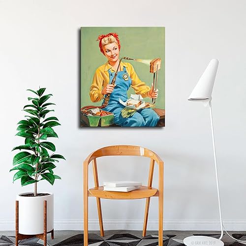 Miniatura 2 de KazUp Póster de la década de 1940 con diseño de Rosie Welding Lunch con diseño moderno para el aula, cocina, dormitorio, sala de estar, oficina,