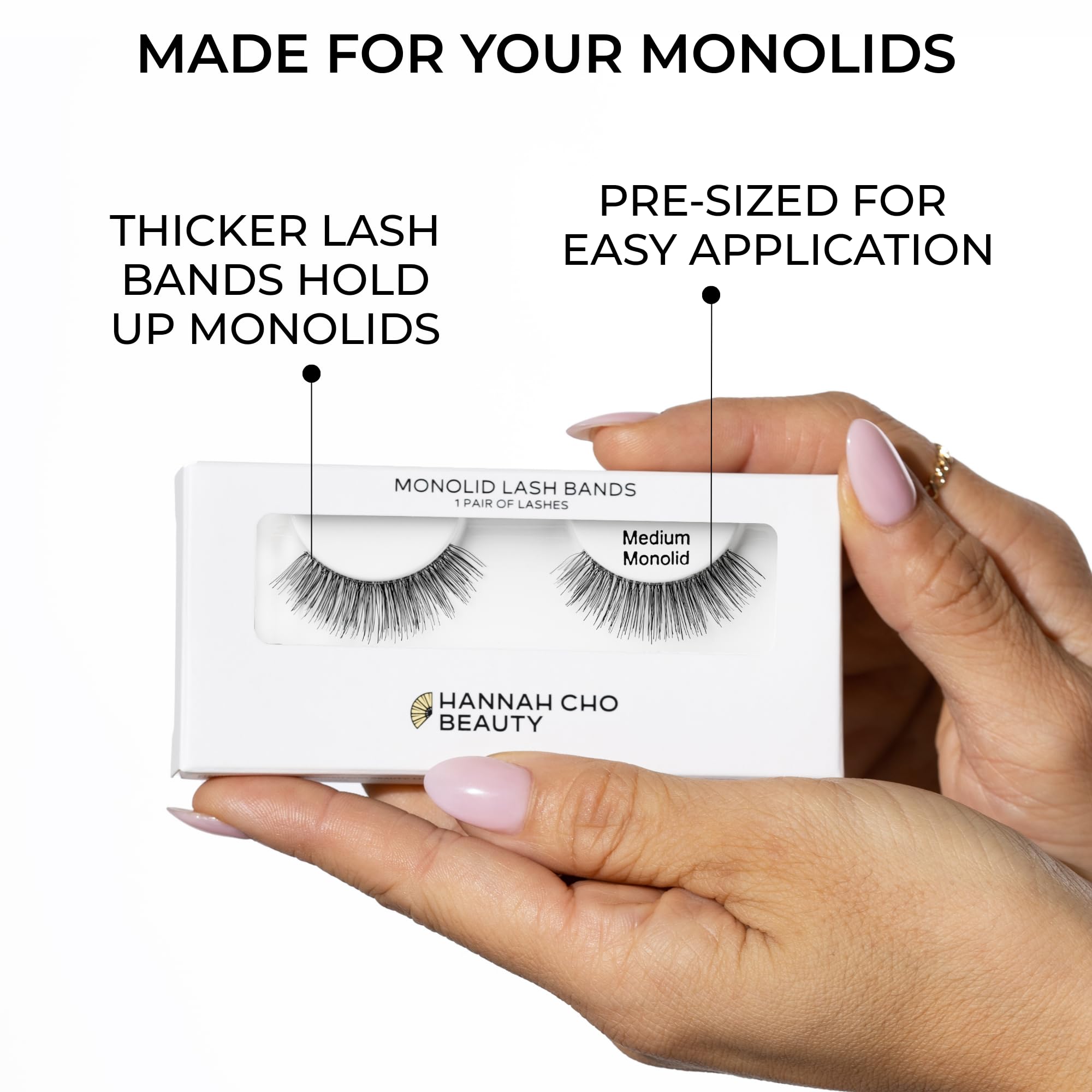 Natürliche falsche Wimpern für Monolide, mittelgroßer Stil, Echthaar, handgefertigt, nicht synthetisch, hebt schwere Deckel an, einfache Anwendung Hannah Cho Beauty