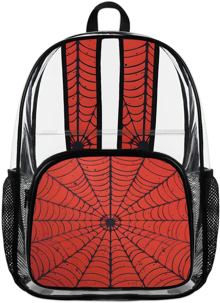 Spider Web Clear Backpack for Women Men Teen - PVC Transparent Backpack Large Clear Bag for Concert Work