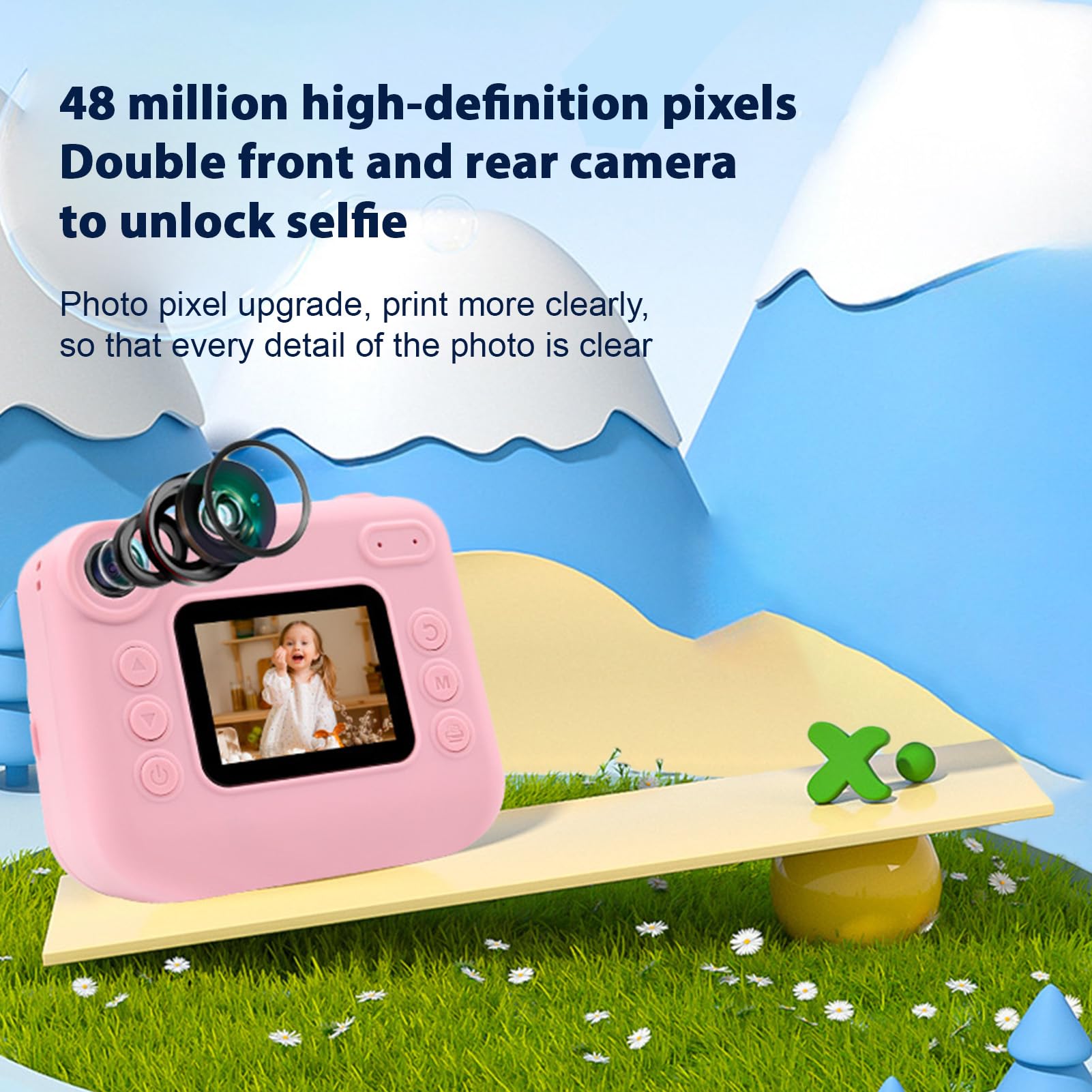 Andoer Fotocamera istantanea per bambini, fotocamera digitale per bambini con carta da stampa, 2,0 pollici, telecamera da viaggio per ragazzi e ragazze 3-14 anni (rosa)