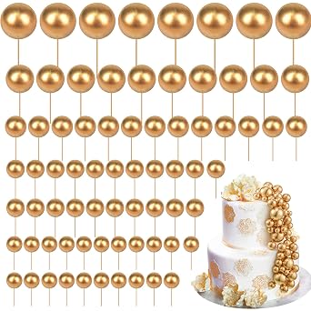 108 Pcs Balls Cake Topper DIY Cupcake Insert Foam Balloons for Cake Baking Wedding Anniversary Birthday DecorationGold,Multi Sizes