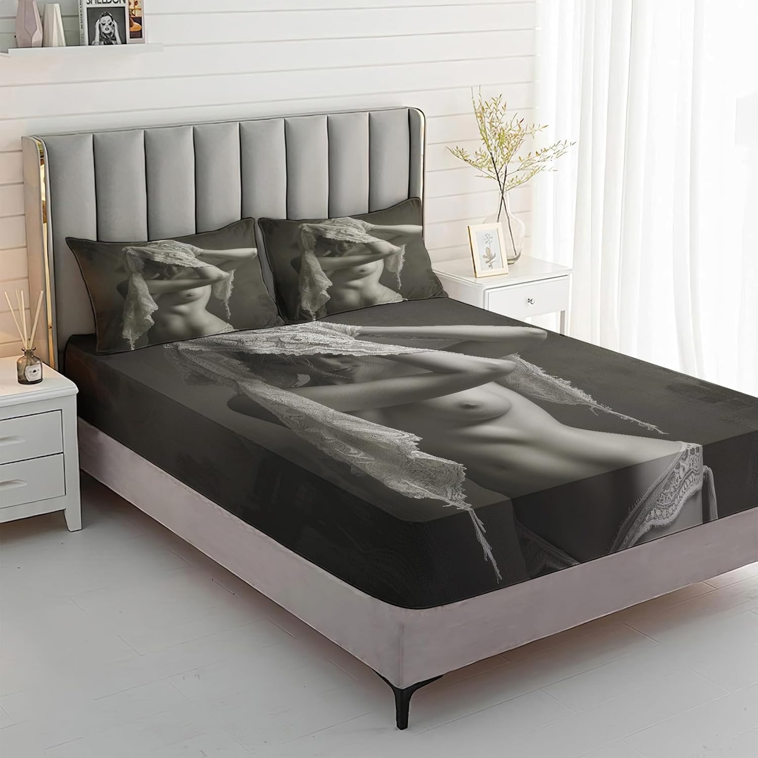 Generic Nude Woman Sheets Queen Size, Sexy Woman Bed Sheets, Patterned Bedding Sheets & Pillowcases 4 Piece Set - Soft Microfiber Deep Pocket Fitted Sheet & Flat Sheet & 2 Pillow Cases A&-i278
