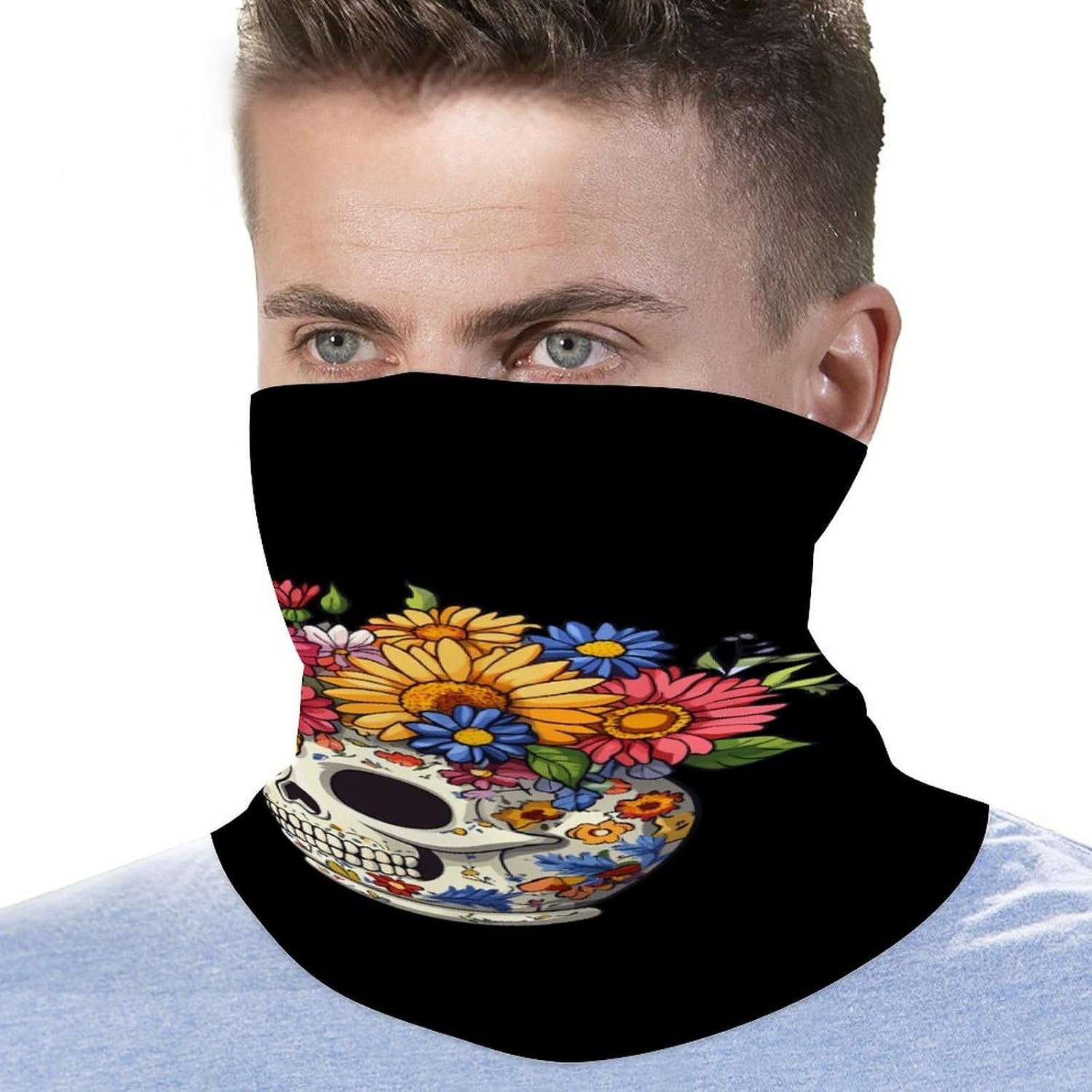 Flower Skull Face Cover Neck Gaiters for Men Women Sun Protection Mask Scarf Hiking Bandana