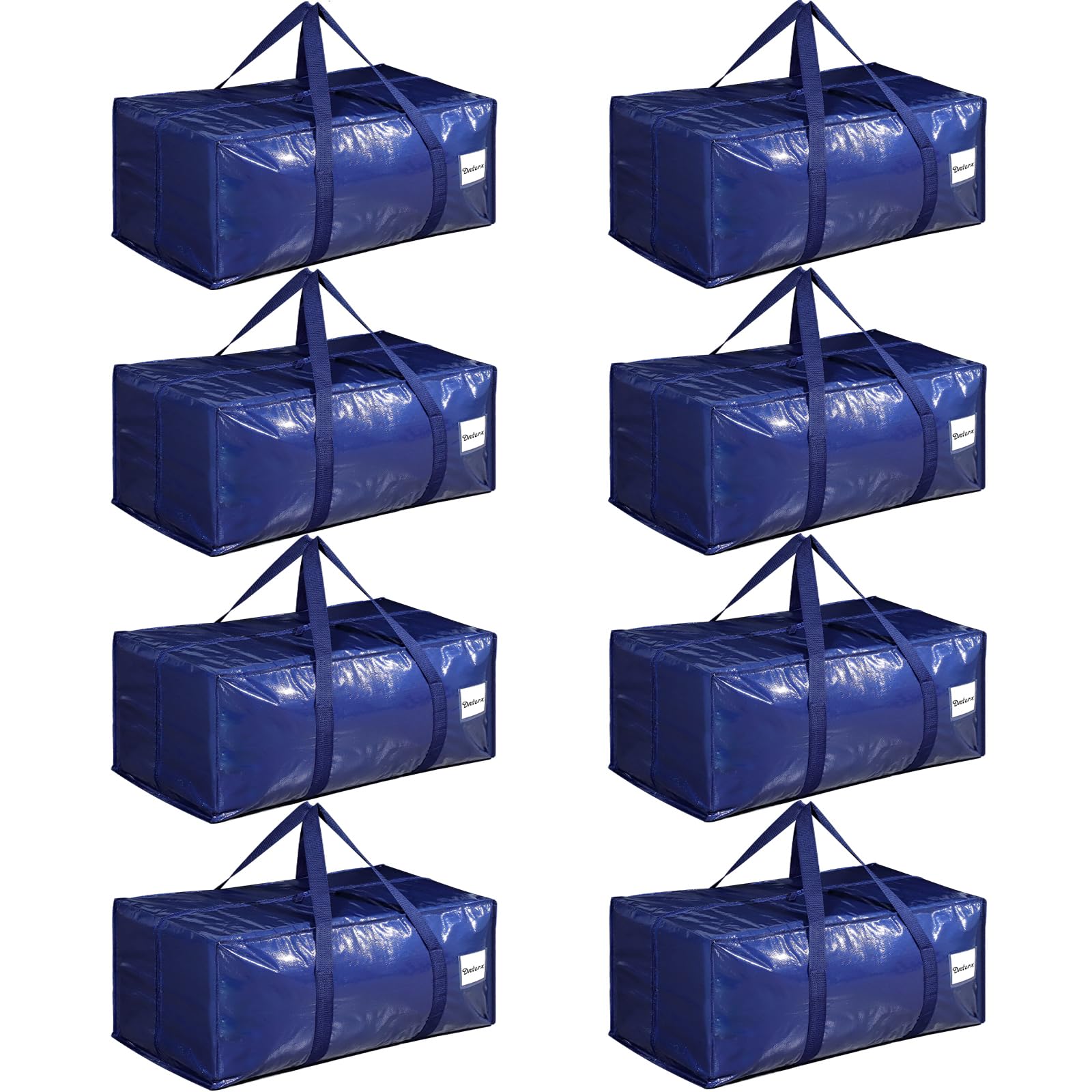 Dntorx 8 Pack Oversized Moving Bags, Heavy-Duty Moving Boxes or Packing Bags with Extra-large Zip Opening, Moving Supplies for College Halls Travelling Camping, Tough Handles, 90L/19.8Gallon, Blue
