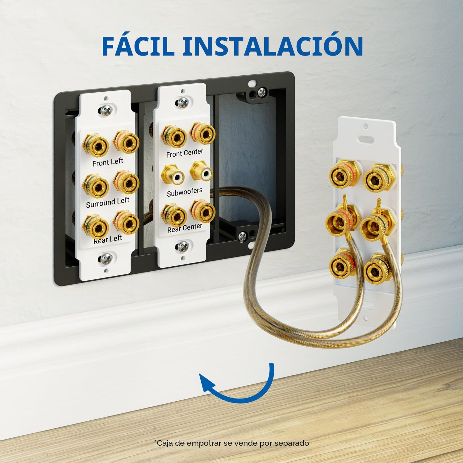 deleyCON Toma de Conexión Toma de Pared para Altavoz Placa de Pared con Enchufes Tipo Banana para Sistema Surround Sound 7.1 y Subwoofer para Cine en Casa