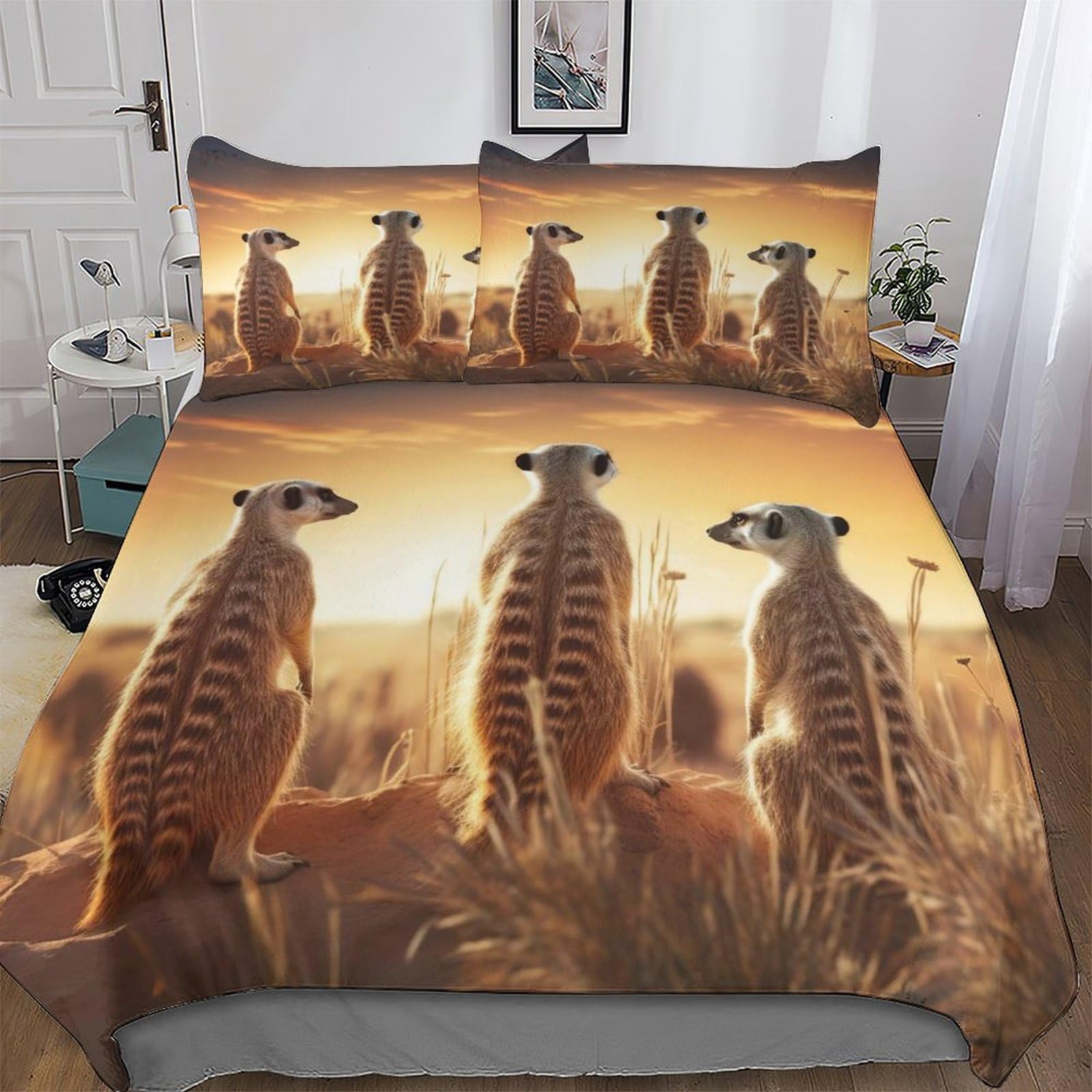 Dcccy Meerkat Duvet Cover With Pillow Cases 3 Pcs Cover Bedding Set For Childrens And Adults Soft Microfiber Quilt Cover Double (200X200cm)