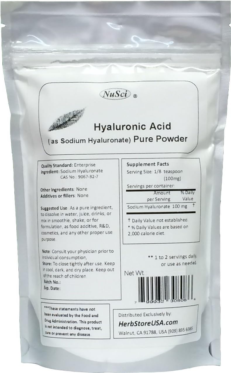 Pure Hyaluronic Acid HA Sodium Hyaluronate Powder (50 Grams (1.75 oz))