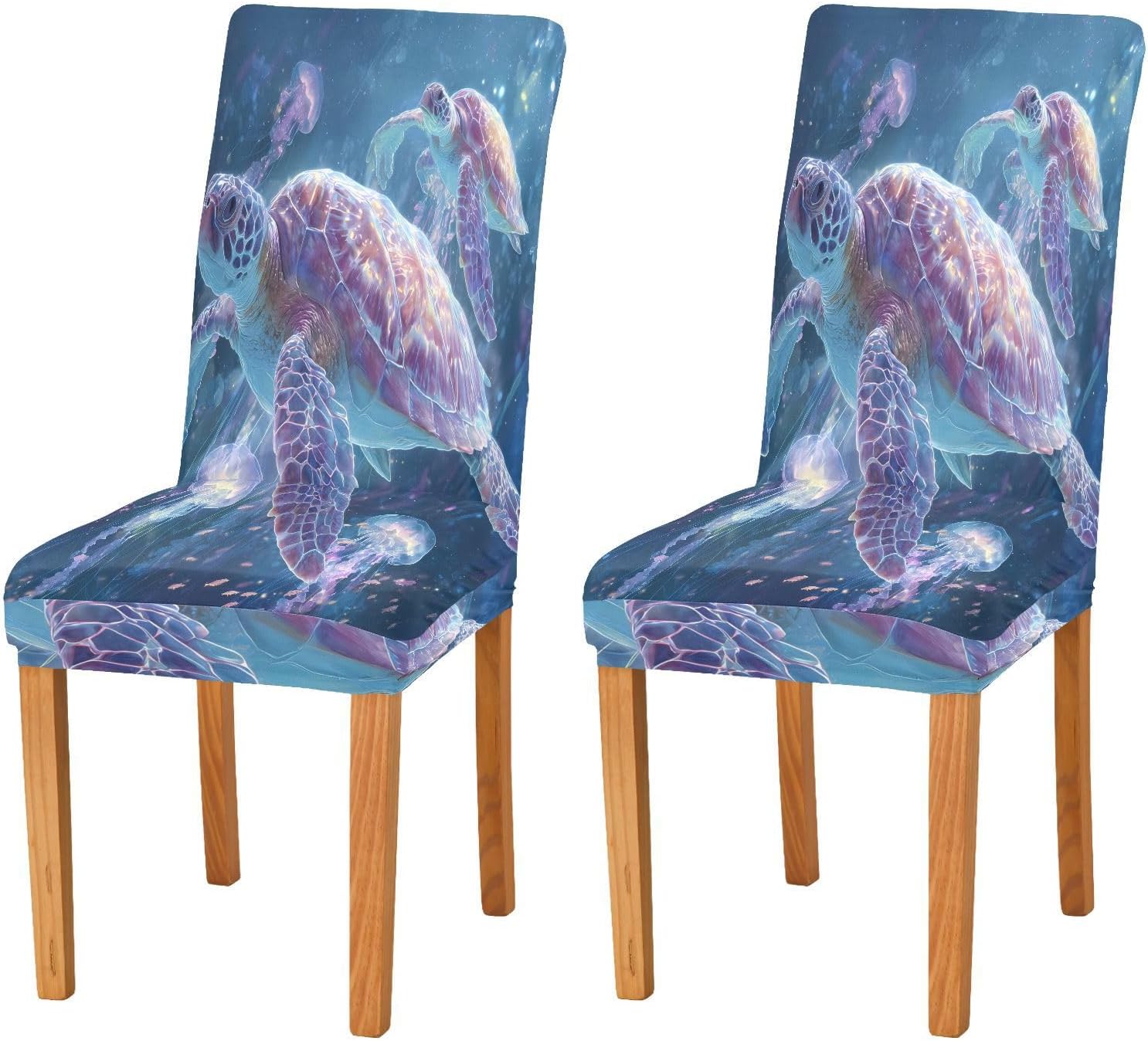 ALAZA Chair Covers for Dining Room, Sea Turtle Jellyfish Stretch Chair Cover Sets Chair Protector Removable Washable for Ktichen Restaurant Hotel