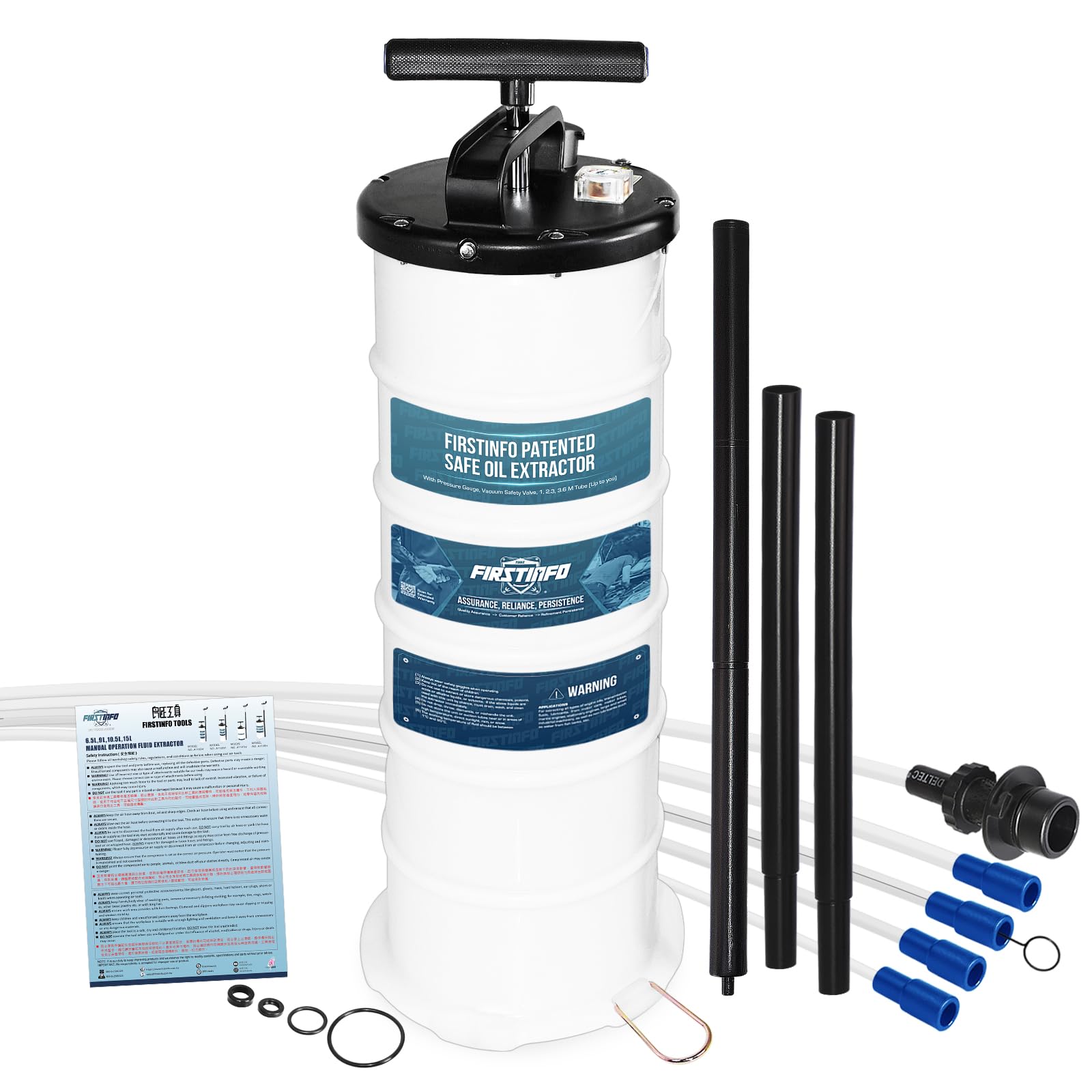 FIRSTINFO A1108H | 3.ª generación 9 L Hecho en Taiwán | Extractor de Aceite manual patentado con manómetro, 5 mangueras incluido tubo ultrafino de 130 cm