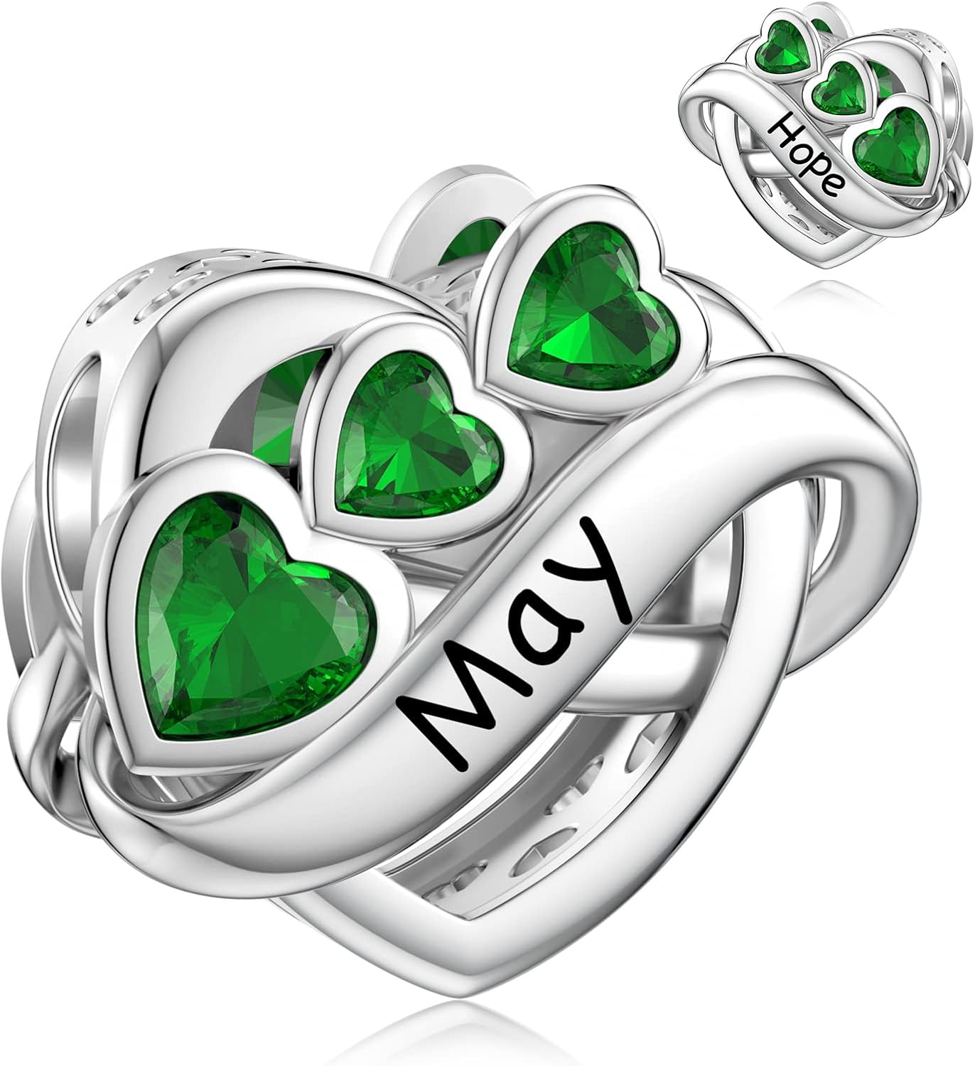 JIAYIQI Birthstone Charm for Charms Bracelet, 925 Sterling Silver Endless Love Heart Charm Engraved Symbolizes, Happy Birthday Charms for Bracelet Necklace