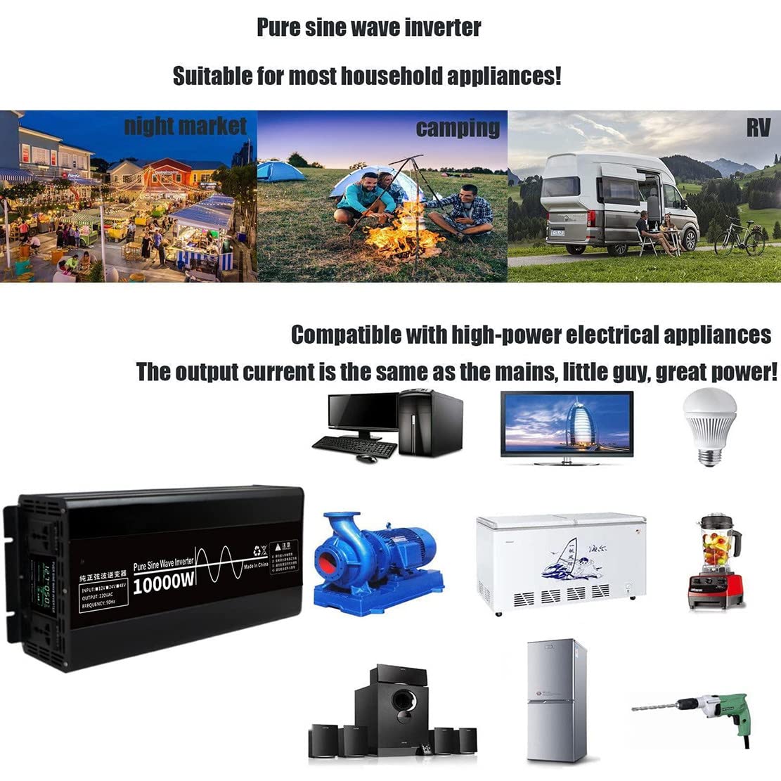 Przetwornica Napięcia Sinusoidalnego Przetwornica Samochodowa Dc 12v/24v Na Ac 110v/230v - Przetwornica Inwerterowa Z 1 Gniazdem Eu, Do Adaptera ładowarki Samochodowej,7000W-12Vto110V