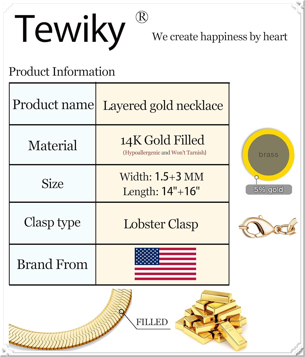 Tewiky Layered Necklaces for Women Non Tarnish- Chunky 14k Gold Plated Herringbone/Snake/Rope/Box/Cuban Link Chain for Women Waterproof Layering Stack Choker Necklace Trendy Dainty Tarnish Free Jewelry Set - Image 7