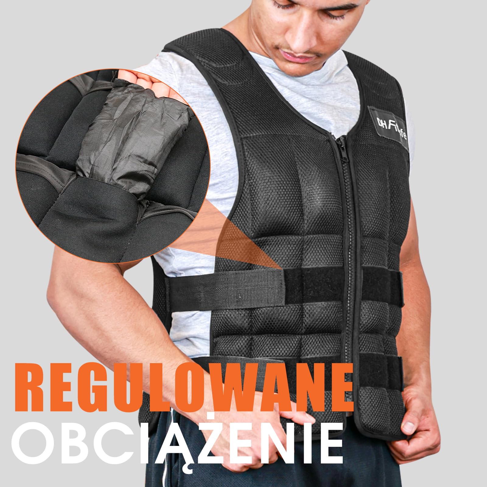 DH FitLife Regulowana Kamizelka Obciążeniowa z Regulowanym Obciążeniem 10/20/30 kg – do Budowy Mięśni, Treningu Siłowego i Wytrzymałościowego, na Crossfit i Bieganie dla Kobiet i Mężczyzn