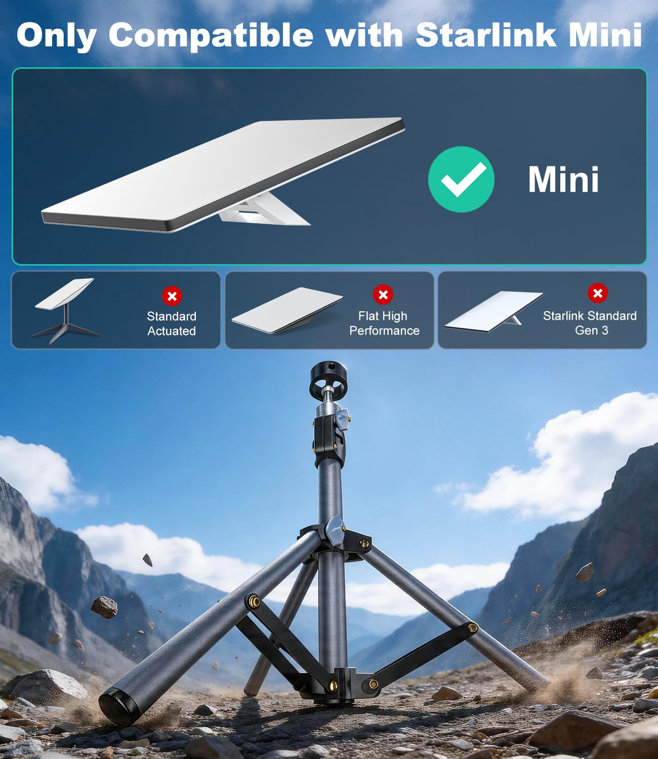 Für Starlink Mini Stativhalterung mit Adapter, verstellbarer Ständer für Starlink Mini Antenne, tragbares Montageset für Starlink Mini, Halterung für Starlink Mini Zubehör für Camping und Reisen