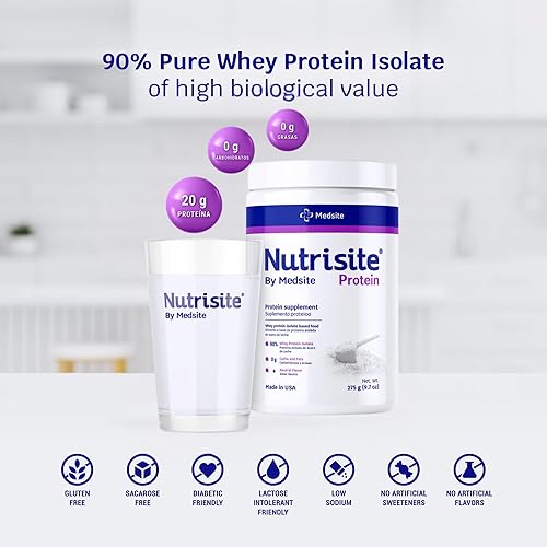 Miniatura 6 de Nutrisite Proteína de suero aislado  Proteína hidrolizada en polvo, libre de carbohidratos, gluten y sacarosa, sin sabor (9.7 onzas)