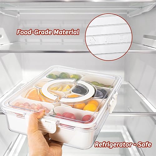 Miniatura 4 de Bandeja dividida para servir con tapa y asa, contenedor de charcutería para aperitivos portátiles, organizador transparente para dulces, frutas,