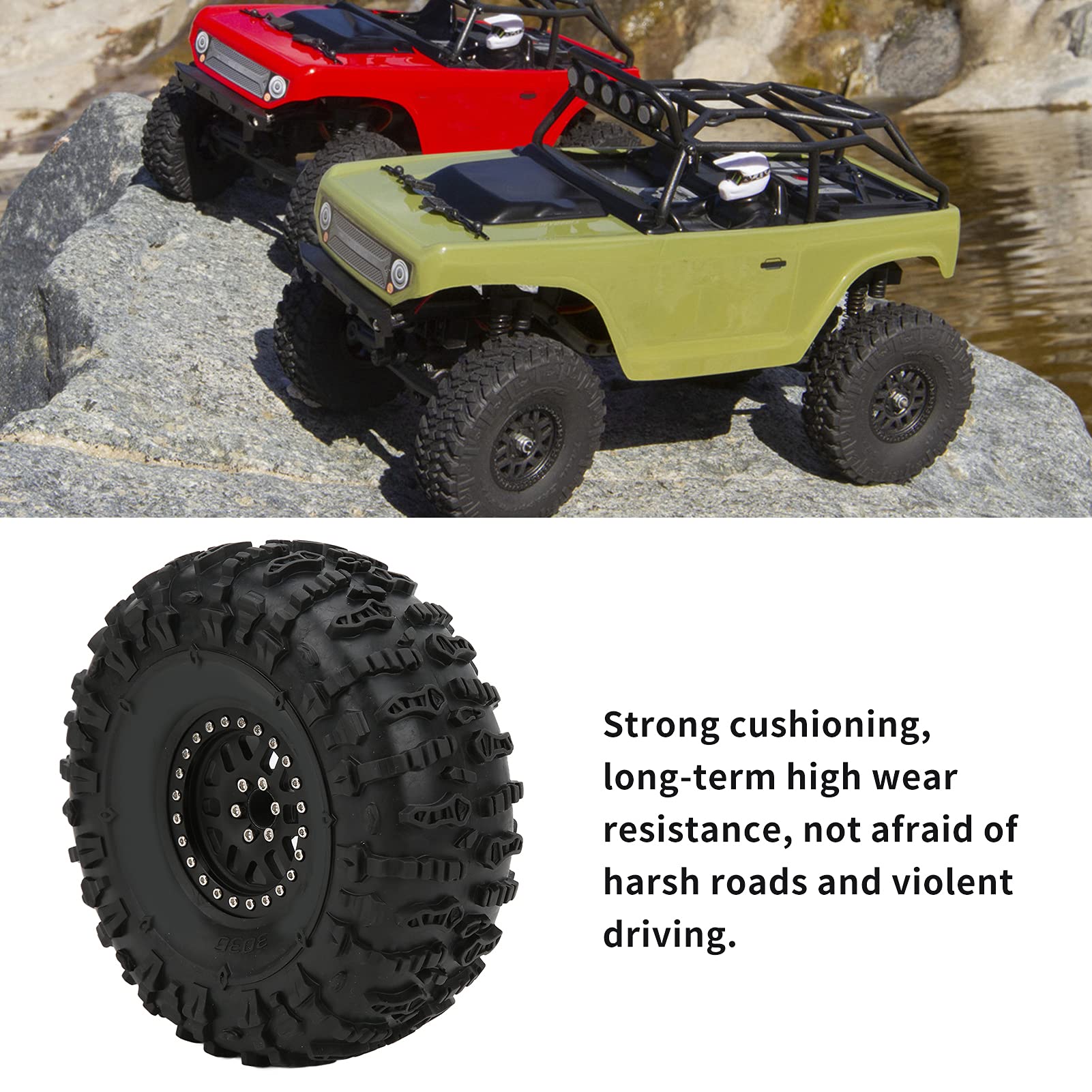 2 pezzi di pneumatici in gomma da 60 mm in lega di alluminio per auto RC con cerchi di precisione, pneumatici ad alta aderenza per fuoristrada, compatibili con Capra 1.9UTB, (Nero)