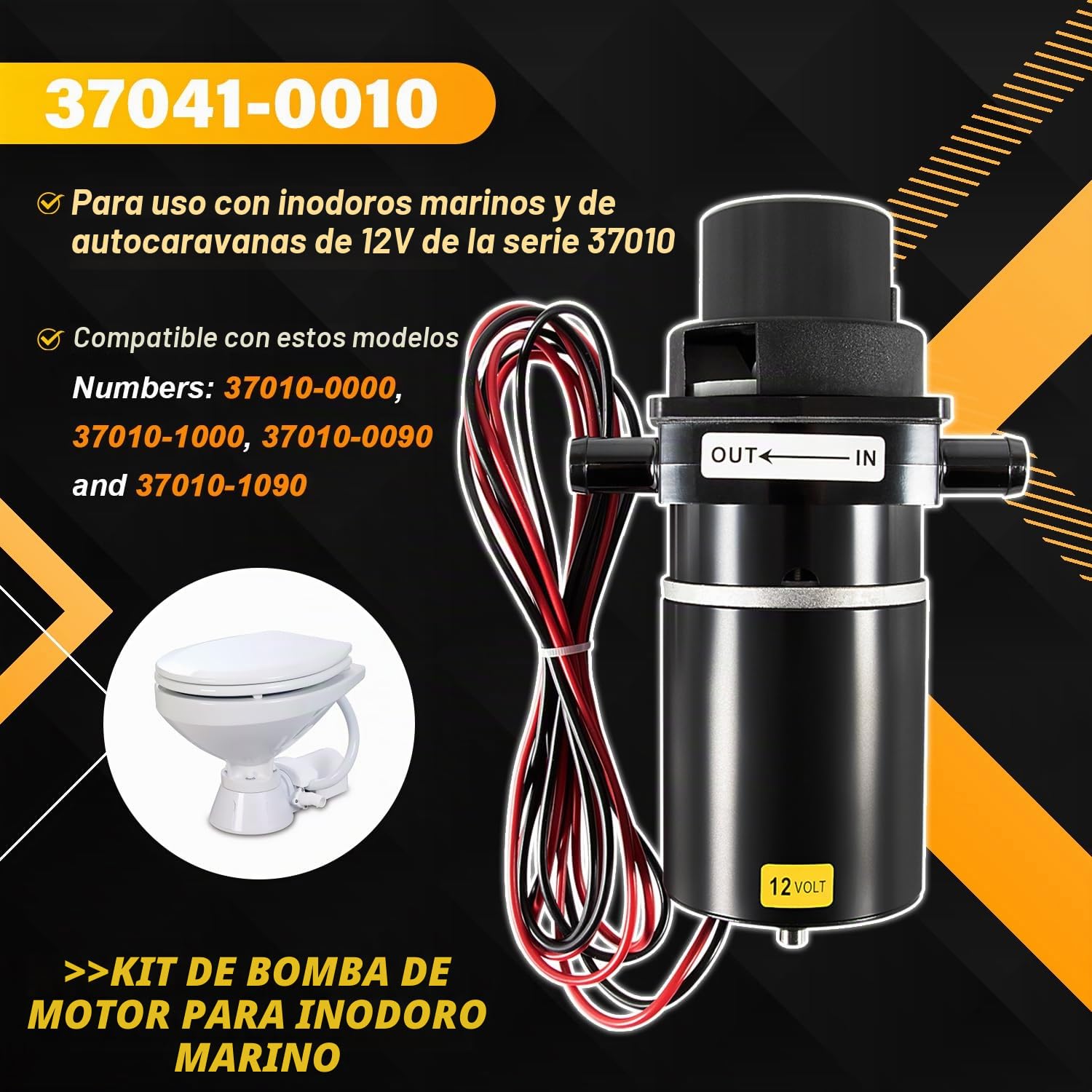 Repuesto para kit de montaje de macerador de inodoro marino 37041-0010 de 12 voltios