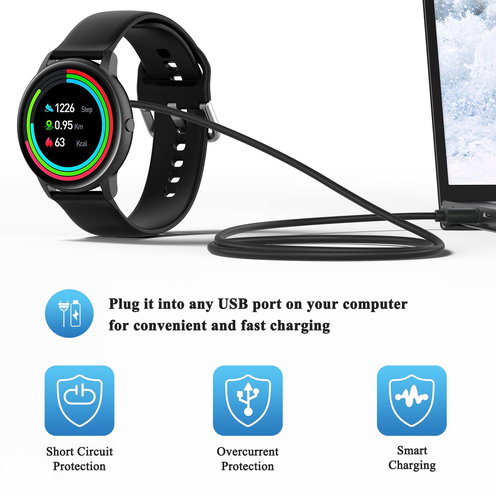 2 Caricabatterie Magnetici Per Smartwatch: 4mm, 1m, Compatibili Ticwatch GTX, Haylou Solar E Altri - 2