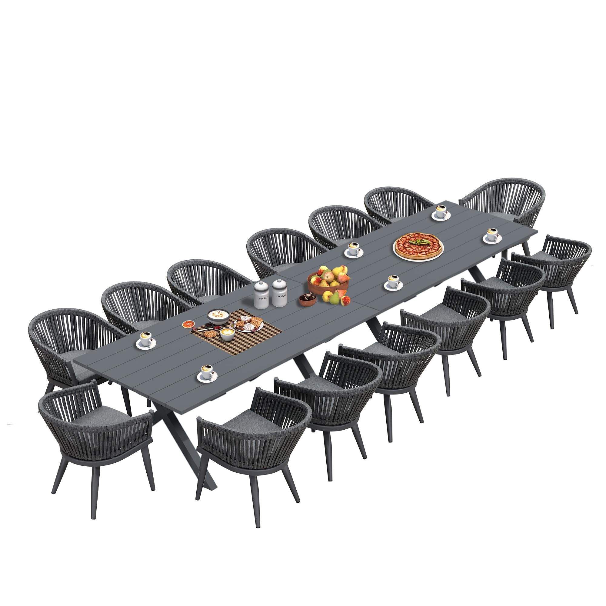 PURPLE LEAF 16 Pieces Outdoor Dining Set with Patio Aluminium Dining Table and Wicker Chairs Modern Furniture Cushions Sets for Backyard Indoor Decor