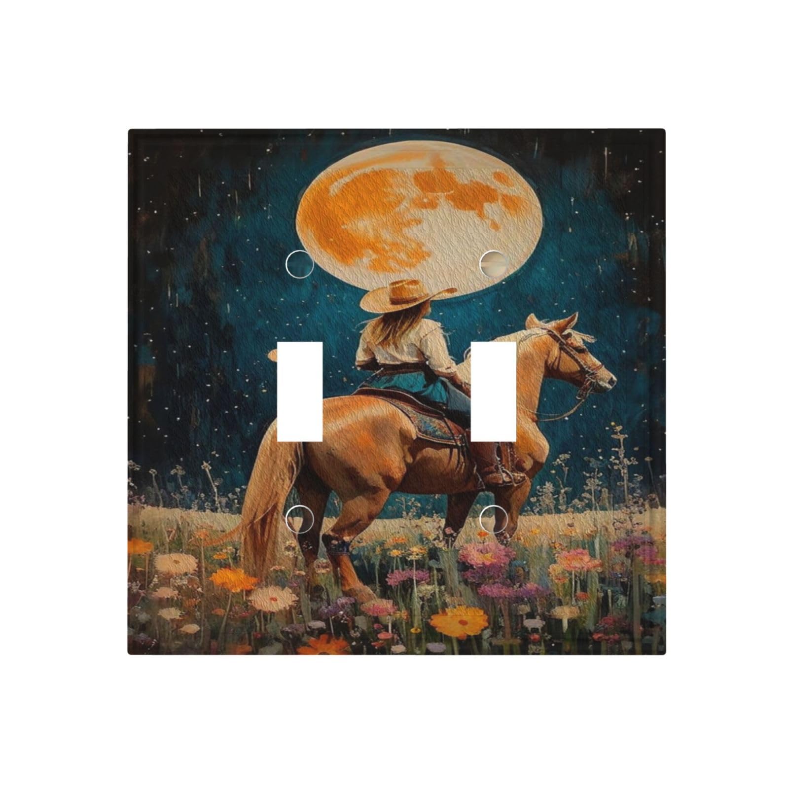 Decorative Art Light Switch Covers,2 Gang Toggle Rocker,Wall Plate,Switchplate Electrical Faceplate,Weastern Cowboy
