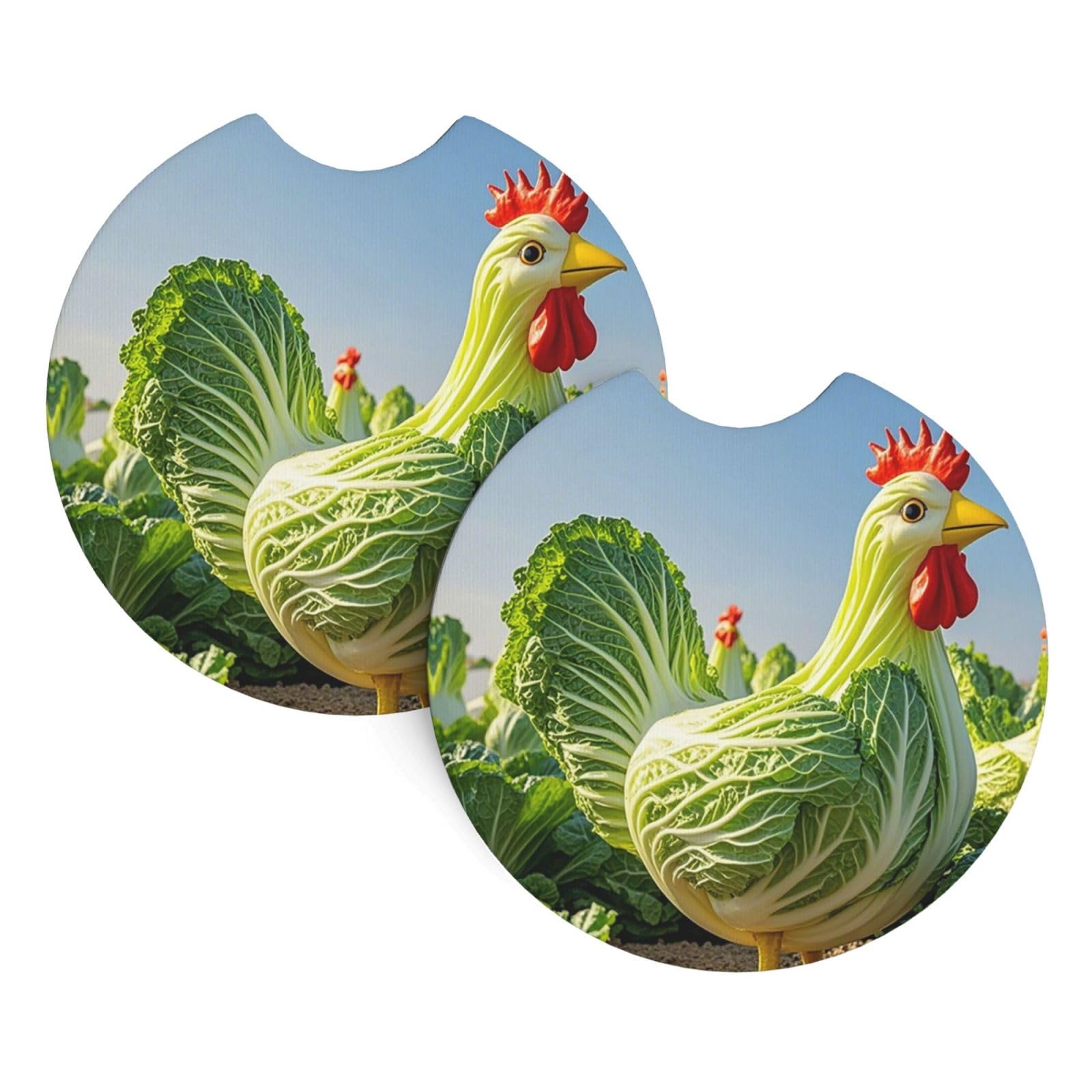 2PCS Car Coaster for Cup Holders Universal Auto Cup Mat Baicai Chicken Cup Coaster Pad 2.7" Waterproof Neoprene Non-Slip Cup Holder Coasters Car Interior Accessories for Women Men