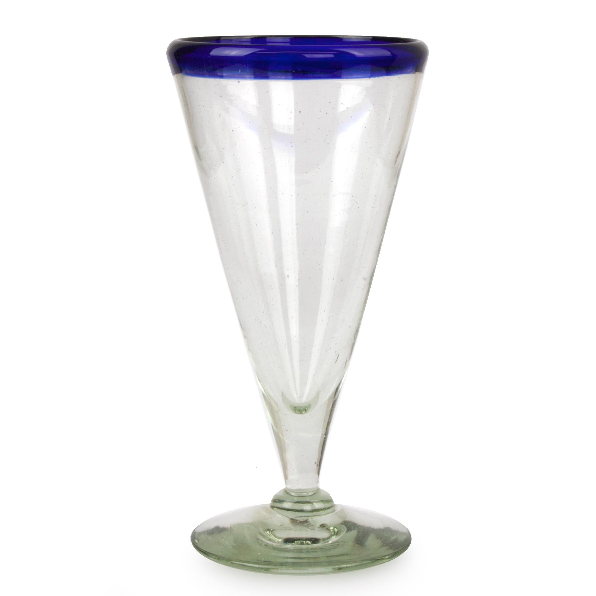 Novica Artisanale Bleu Clair Soufflé à La Main En Verre Recyclé Verres Tumbler, 14 0z. 'Marine' (lot De 6, Pichet Non Inclus