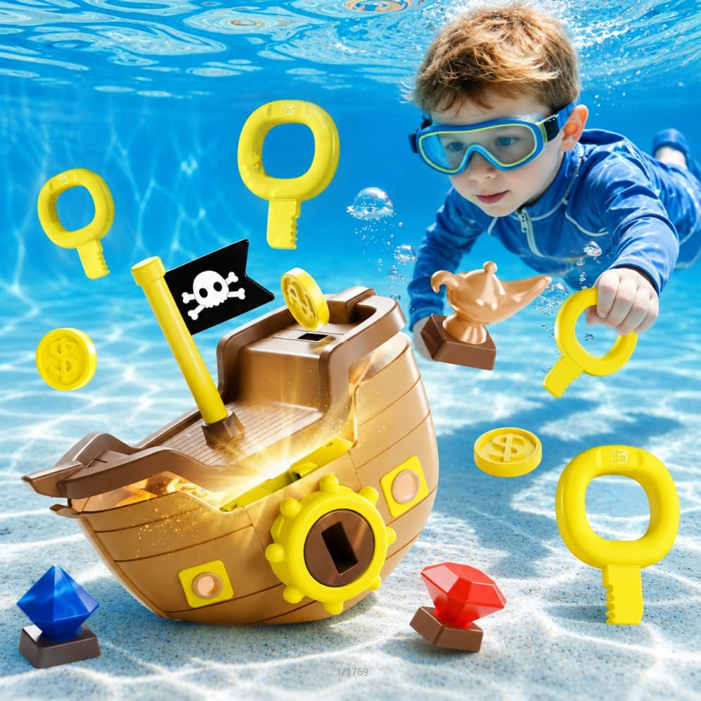 Cofre Del Tesoro Para Buceo En Piscina – Juego Con Llaves Y Gemas De ABS, 20x12.7x15.3 Cm, Ideal Para Niños Y Familias