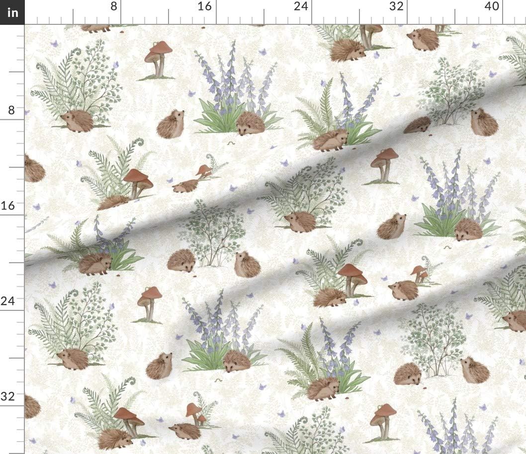 Spoonflower Fabric - Hedgehog Gender Neutral Nursery Woodland Boy Girl Mushroom Printed on Petal Signature Cotton Fabric by The Yard - Sewing Quilting Apparel Crafts Decor