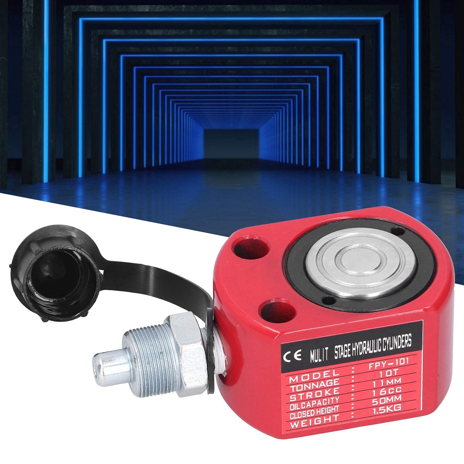 Cilindro Hidráulico 10T Gato de Ariete Hidráulico Rojo Herramienta Eléctrica de émbolo de Agujero Hueco Separado 50 mm de Altura