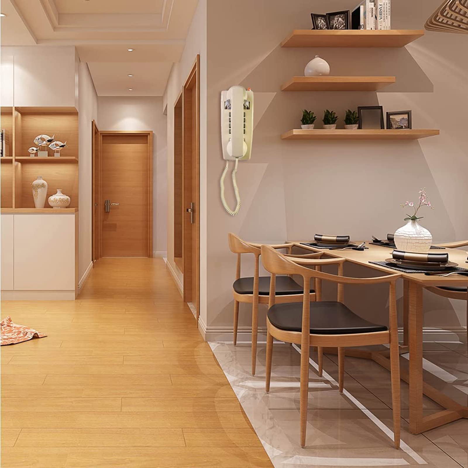 Montaggio a Parete antiquariato Casa Fisso Telefono con Disco combinatore e Campanello Meccanico,Beige