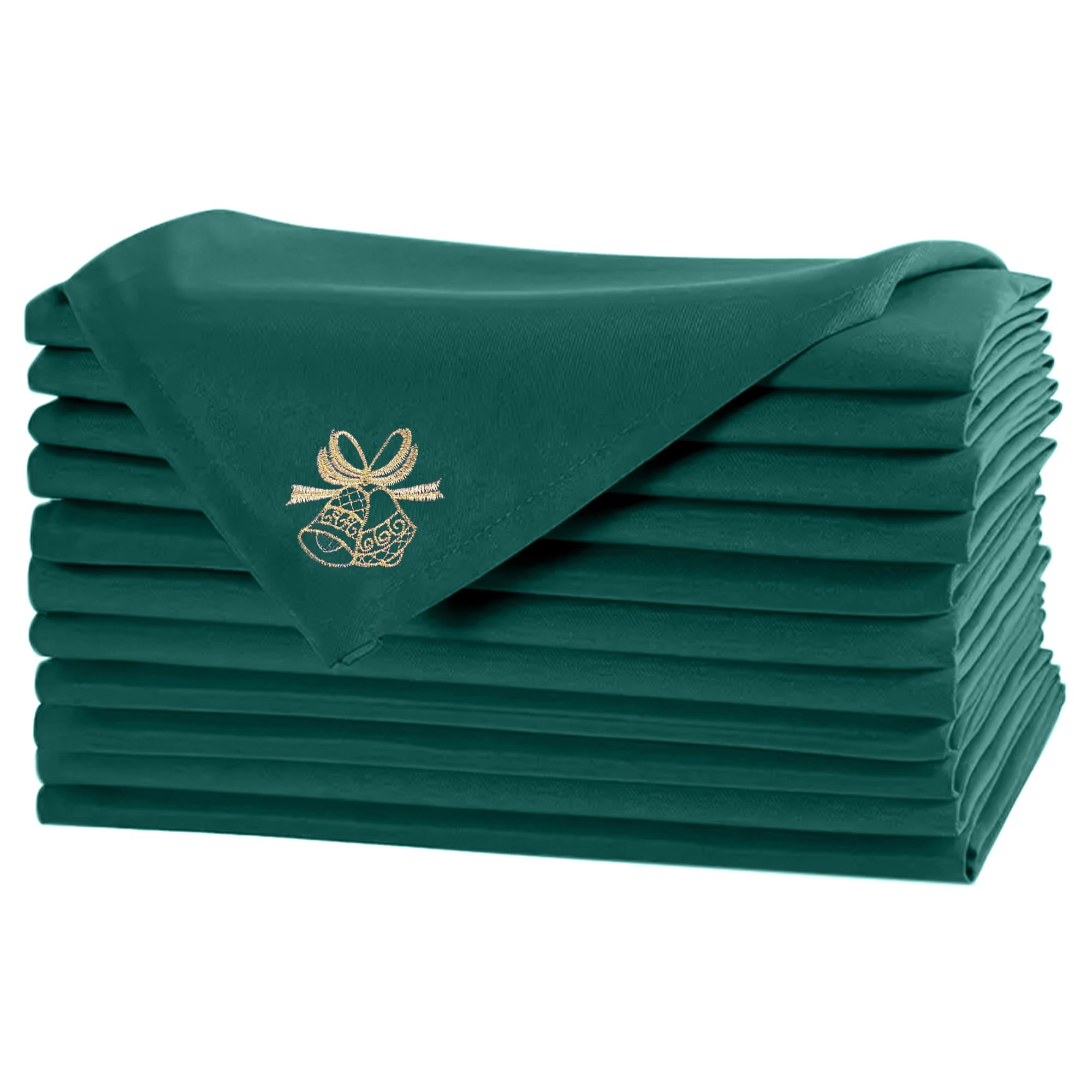 WedDecor 20 inch Filé Polyester Table Serviette avec Grelot Broderie pour Thème Noël Dîner Décorations pour Maison, Mariage,Banquet, Fête, Hôtel, Fête de Noël Décoration - Vert, 20 inch