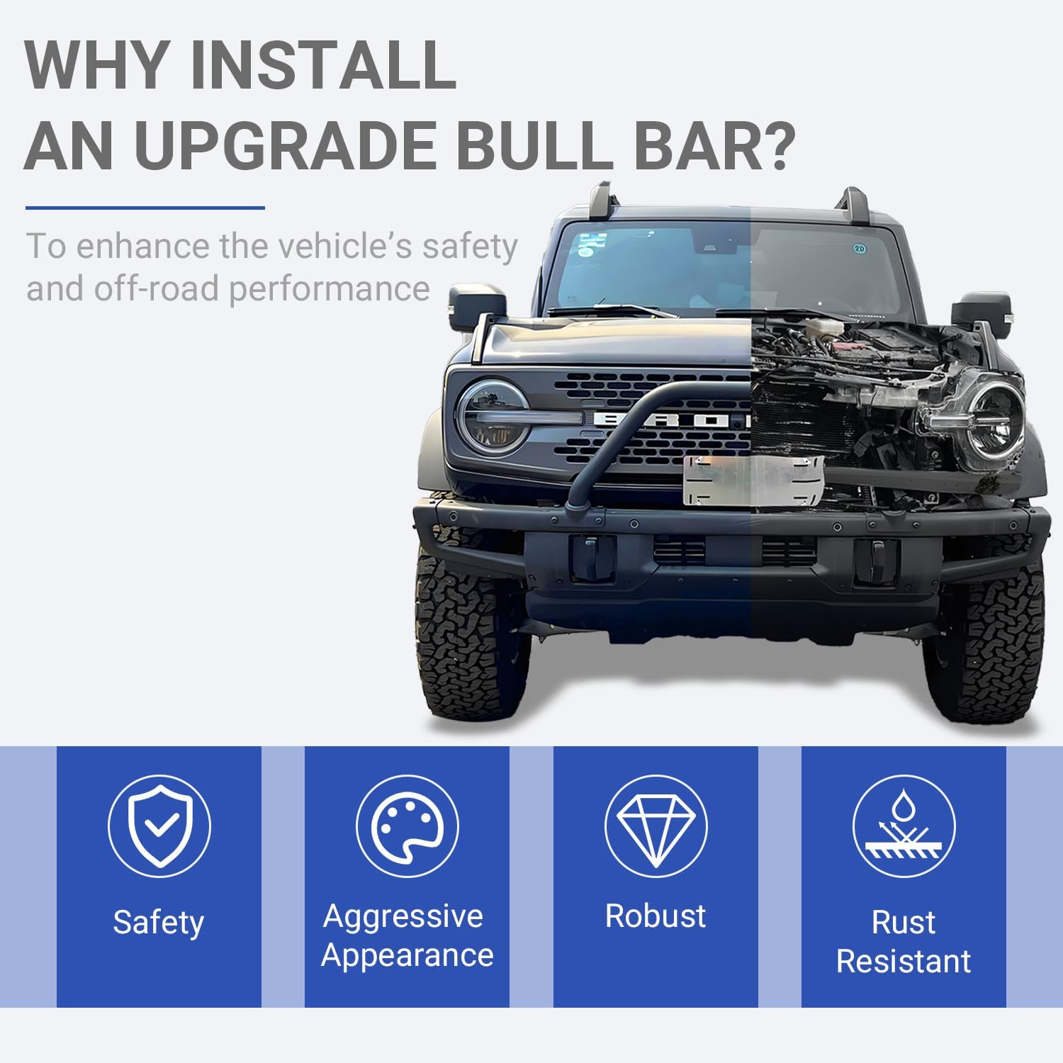 CALLIERT Upgrade Front Bull Bar Compatible with 2021 2022 2023 2024 2025 Bronco 2/4 Doors with Manganese Steel Front Bumper Grille Accessories, Matte Black