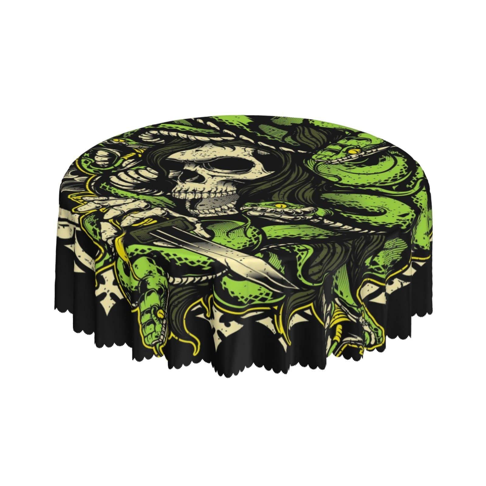 Lsjuee Snake Medusa Skull Abstract Round Tablecloth 60 Inch Printed Washable Tablecloth for Dining Party Holiday Fall Home Decorative