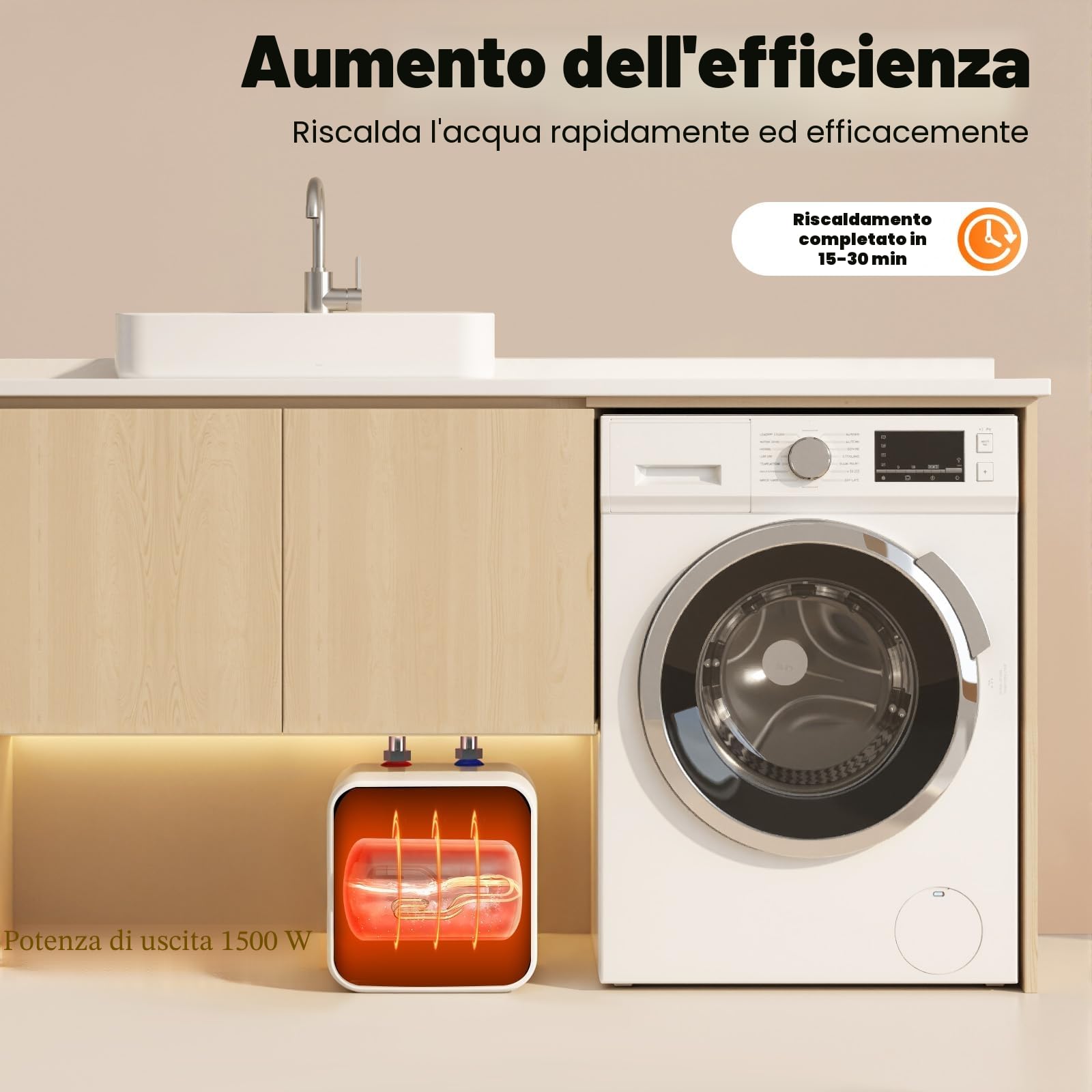 Mini scaldabagno istantaneo da 8 l, 1500 W, 220 V, display digitale a LED, da incasso, montaggio a parete, per cucina, bagno, lavabo, lavabo