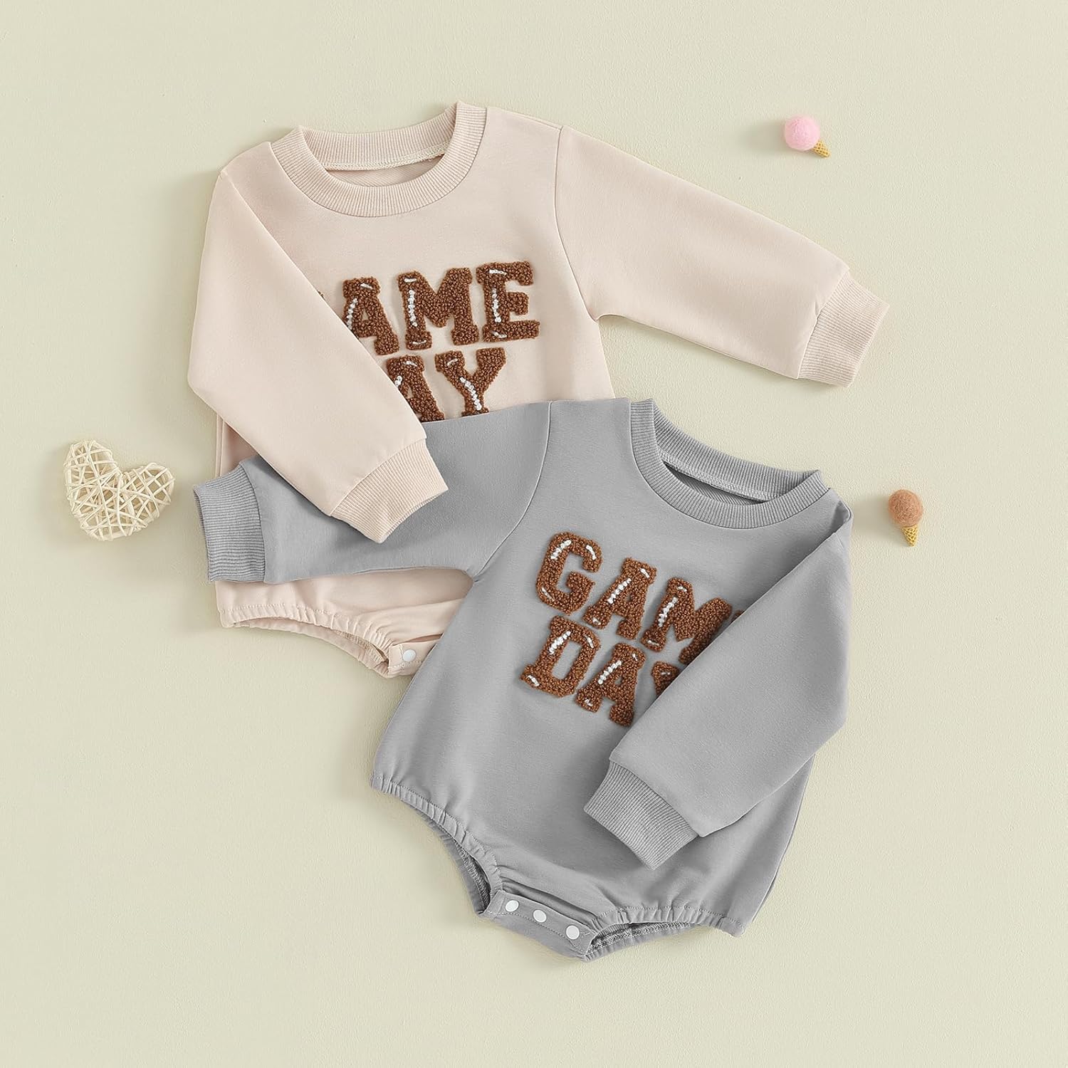Newborn Baby Boy Girl Football Outfit Game Day Sweatshirt Romper Long Sleeve Pullover Bodysuit Fall Winter Clothes - Image 2