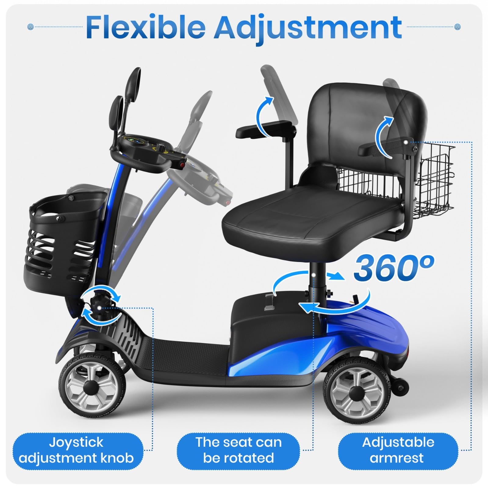 Trottinette Électrique À Quatre Roues pour Personnes Âgées, Trottinette Électrique Pliable pour Personnes Handicapées,Idéale pour Les Personnes Âgées Et Handicapées.