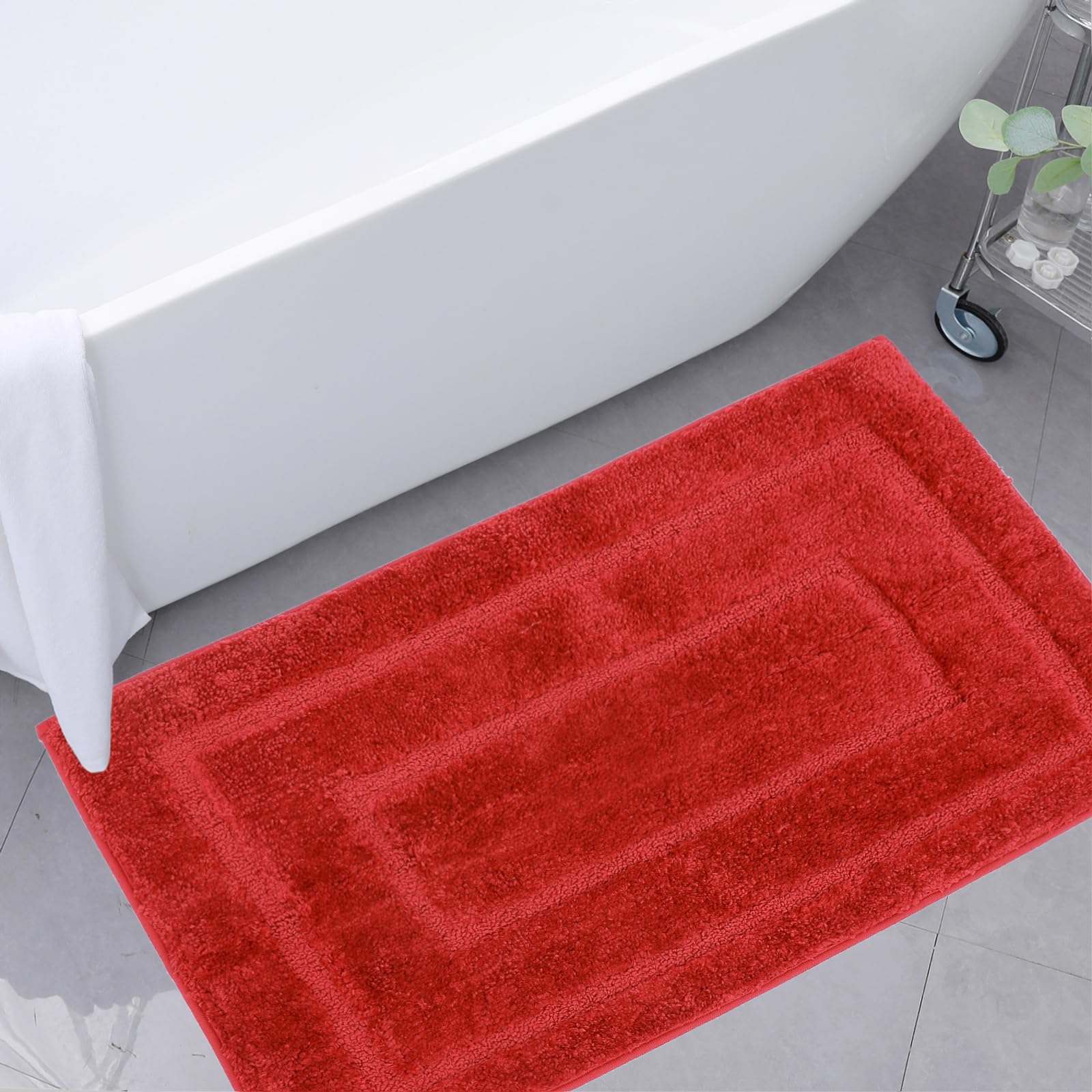 Red Indoor Door Mat 20"x32",Non Slip Bath Rug Rubber Backing,Soft Absorbent Microfiber Floor Mat Machine Washable,Classic Low Profile Rugs for Bathroom Entryway Kitchen Bedroom