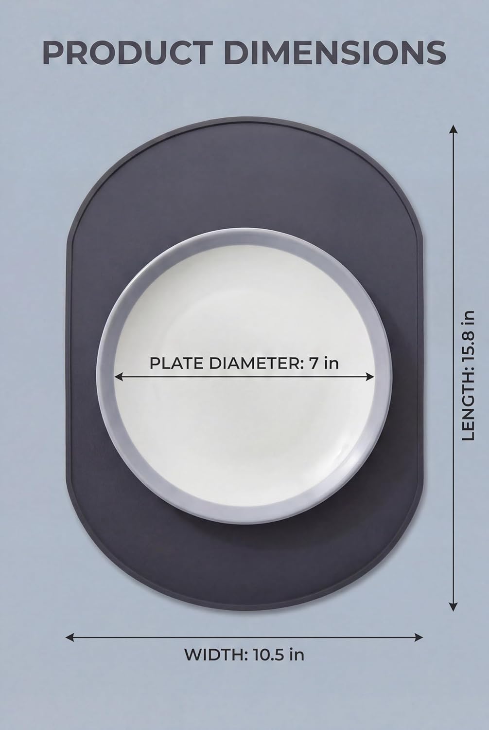 Oval Silicone Placemats, Washable Place Mat Set of 4 for Dining Table, 15.8" x 10.5" Table mat for Home and Outdoor, Non Slip, Heat Resistant, Waterproof, Easy to Clean and Versatile (Grey)